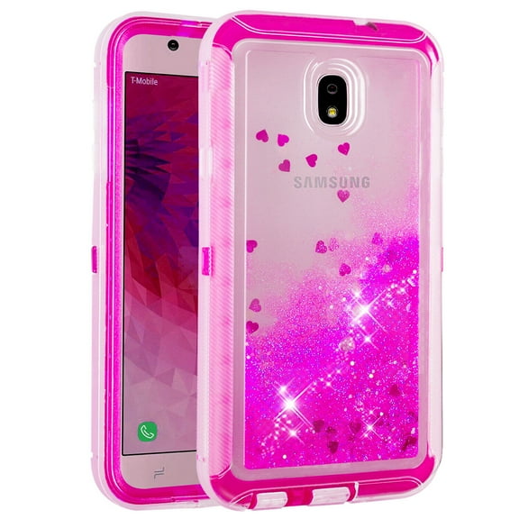 FIEWESEY Case for Samsung Galaxy J7 2018,3 in1 Layers Hybrid Liquid Glitter Flowing Quicksand case Clear Soft Shockproof TPU Slim Protective Cover for Samsung Galaxy J7 2018(Pink)