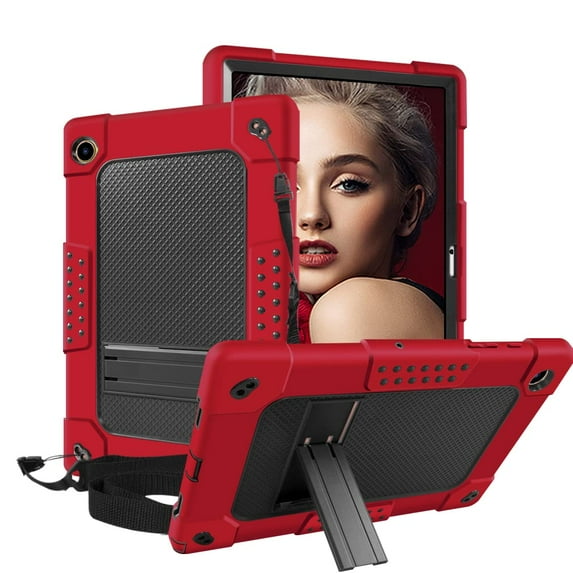 FIEWESEY Case for Samsung Galaxy Tab A8 10.5 Inch(SM-X200/X205/X207)Tablet,Three Layer Hybrid Kids Protective Case with Kickstand for Samsung Galaxy Tablet A8 10.5"(2022 Released)(Red/Black)