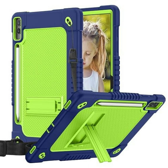 FIEWESEY Case for Samsung Galaxy Tab S10+ Plus 2024 / Tab S9 Plus Case 12.4 inch 2023 Kids Friendly Protective Case with Kickstand S Pen Holder Shoulder Strap for Galaxy Tab S10+ S9+ (Navy Green)