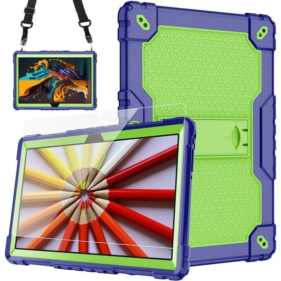FIEWESEY Case for Sky PAD 10 10.1" Tablet Case,Heavy-Duty Shockproof Hybrid Kids Protective Case with Screen Protector for Sky PAD 10 10.1 inch Tablet (Navy Blue/Green/1 PC)