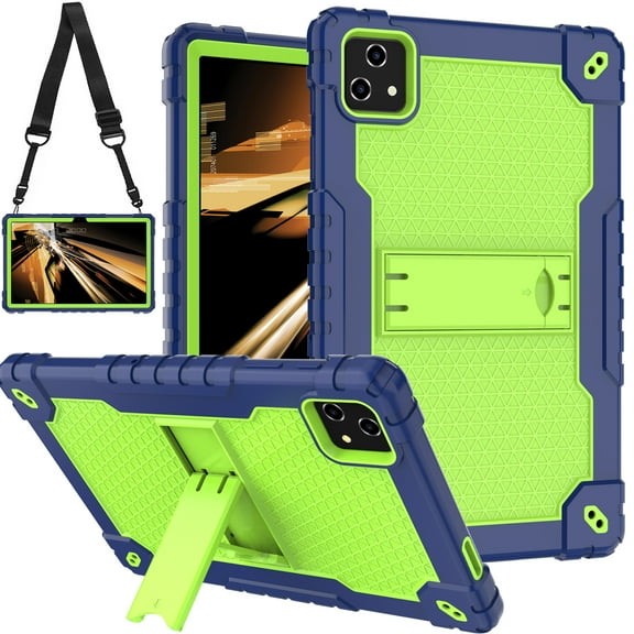 FIEWESEY Case for T-Mobile Revvl Tab 5G 2023 Released Tablet,Shoulder Strap Soft Silicone & Hard Back Hybrid Shockproof Kids Friendly Protective Case for REVVL TAB 5G 2023 Released (Navy+Green)