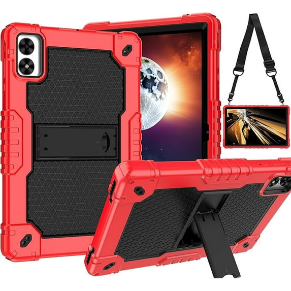 FIEWESEY Case for VORTEX BTAB10/Vortex CMG10110.1 inch Tablet Hybrid Shockproof Firendly Case Built in Kickstand Shoulder Strap for VORTEX BTAB 10/Vortex CMG101 10.1 inch Tablet (Red/Black)