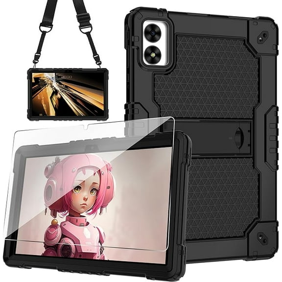 FIEWESEY Case for VORTEX ZTAB10/T10M PRO 10.1 inch Tablet Hybrid Shockproof Case Built in Kickstand with screen protector for VORTEX ZTAB 10/T10M PRO 10.1 inch Tablet (Black/Black/1 PC)
