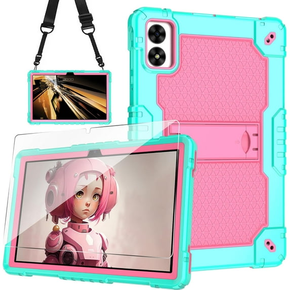FIEWESEY Case for VORTEX ZTAB10/T10M PRO 10.1 inch Tablet Hybrid Shockproof Case Built in Kickstand with screen protector for VORTEX ZTAB 10/T10M PRO 10.1 inch Tablet (Green/Pink/1 PC)