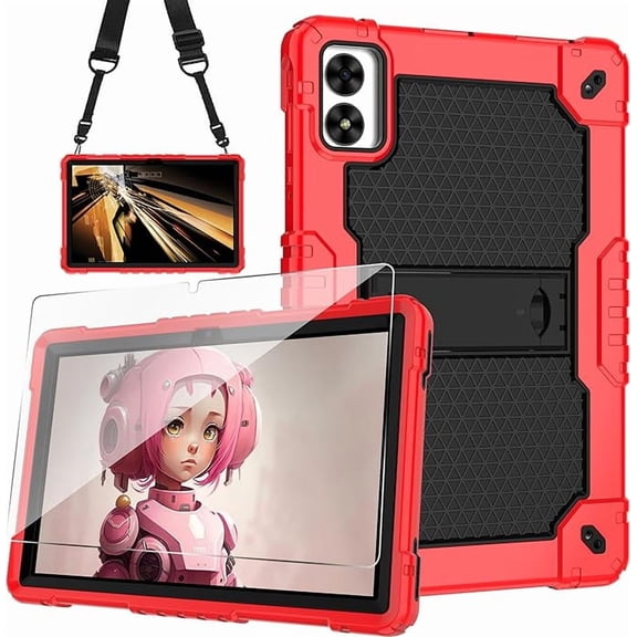 FIEWESEY Case for VORTEX ZTAB10/T10M PRO 10.1 inch Tablet Hybrid Shockproof Case Built in Kickstand with screen protector for VORTEX ZTAB 10/T10M PRO 10.1 inch Tablet (Red/Black/1 PC)