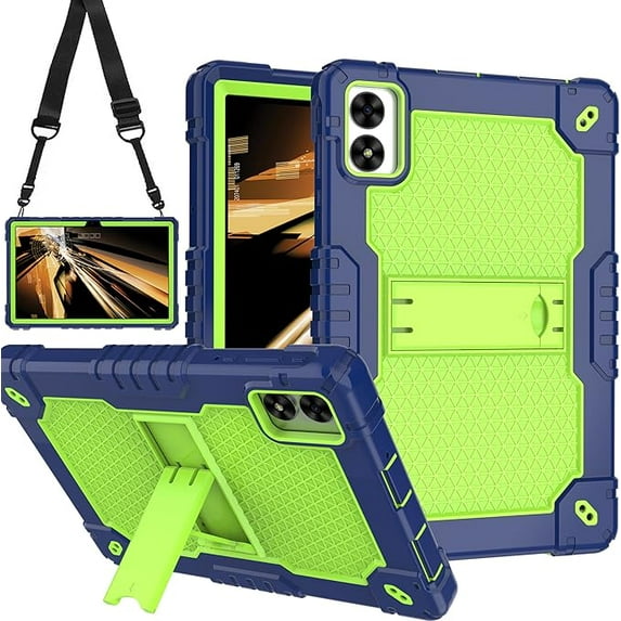 FIEWESEY Case for VORTEX ZTAB10/Vortex T10M PRO 10.1 inch Tablet Hybrid Shockproof Firendly Case Built in Kickstand Shoulder Strap for VORTEX ZTAB 10/Vortex T10M PRO 10.1 inch Tablet (Navy Blue/Green)