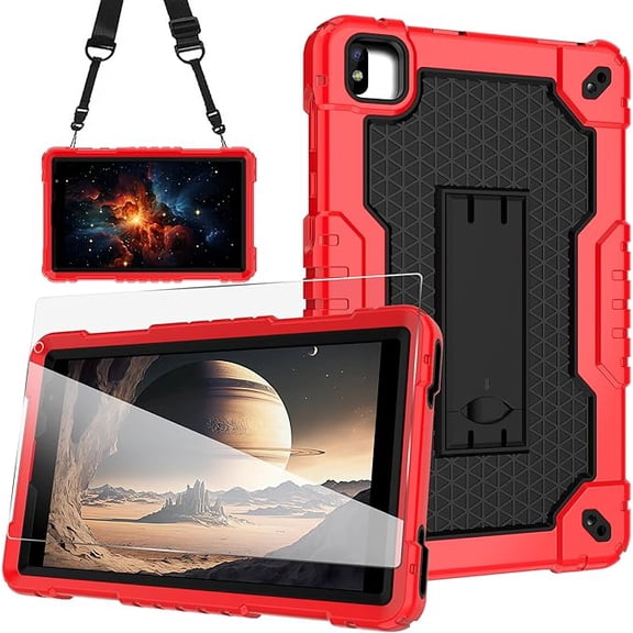 FIEWESEY Case for Vortex Tab 8 4G/COOPERS CP80/NOVOJOY NVCP80/ATOZEE ATCP80/CUPEISI CP80 8 inch Tablets Hybrid Shockproof Firendly Case Built in Kickstand with screen protector (Red/Black/1 PC)