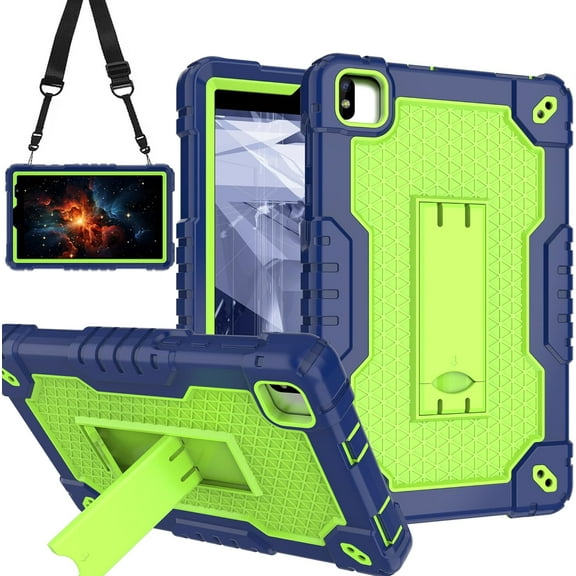 FIEWESEY Case for Vortex Tab 8 4G/COOPERS CP80/NOVOJOY NVCP80/ATOZEE ATCP80/CUPEISI CP80 8 inch Tablets Hybrid Shockproof Firendly Case Built in Kickstand Shoulder Strap (Navy Blue/Green)