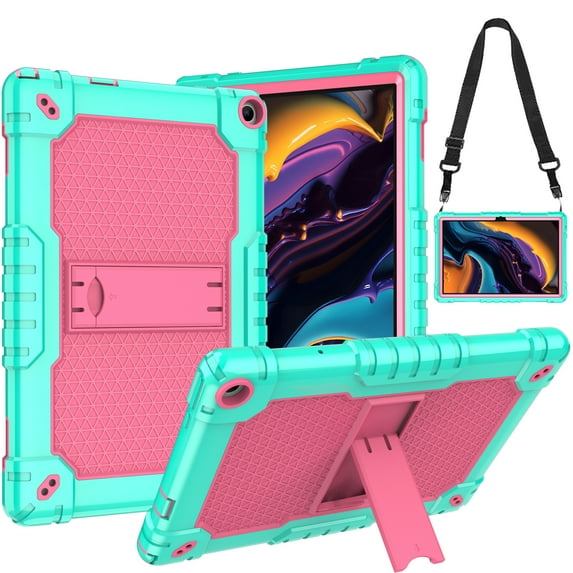 FIEWESEY Case for Walmart ONN 10.1 Inch Gen 3 2022 Tablet(Model:100071485),Shoulder Strap Hand Strap 360 Rotatable Stand Kids Shockproof Case for Walmart Onn 10.1 Inch 3nd Gen Tablet (Green/Pink)