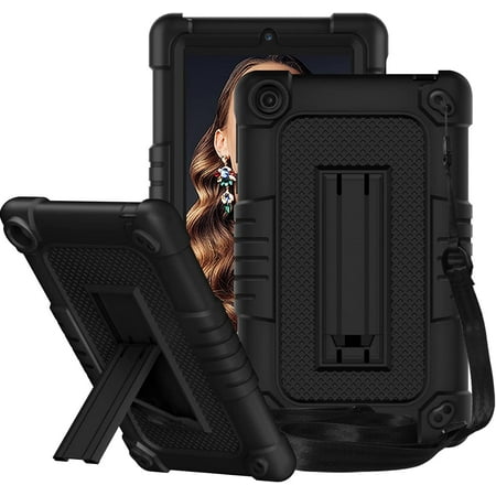 FIEWESEY Case for Walmart ONN 7 Inch Gen 3 2022 Tablet(Model:100071481),Shockproof Kids Friendly Rugged Case with Shoulder Strap & Stand Cover for Walmart Onn 7 Inch 3nd Gen 2022 Tablet(Black/Black)