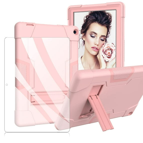 FIEWESEY Case for Walmart Onn 10.1 Inch Pro Tablet(Model 100003562),Shockproof Kids Friendly Rugged With Stand Case for Walmart Onn 10.1 inch Pro 2020 Released+Screen Protector(Rose Gold,1 Pack)