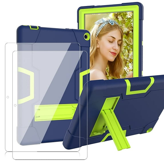 FIEWESEY Case for Walmart Onn 10.1 Inch Pro Tablet(Model 100003562),Shockproof Kids Friendly Rugged With Stand Case for Walmart Onn 10.1 inch Pro 2020 Released+Screen Protector(Navy+Green,2 Pack)
