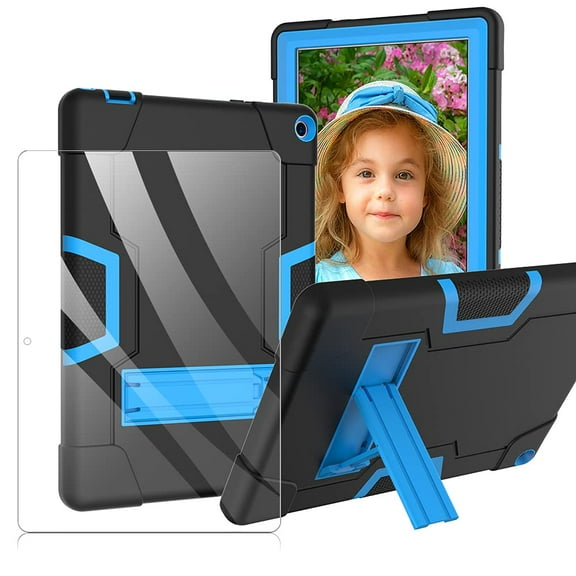 FIEWESEY Case for Walmart Onn 10.1" Pro, Heavy-Duty Drop-Proof Shock-Resistant Protective Case for Walmart Onn 10.1" Pro(Model: 100003562)+Tempered Glass Screen Protector (Black/Blue, 1 Pack)
