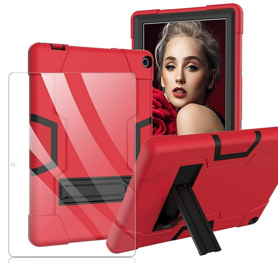 FIEWESEY Case for Walmart Onn 10.1" Pro, Heavy-Duty Drop-Proof Shock-Resistant Protective Case for Walmart Onn 10.1" Pro(Model: 100003562)+Tempered Glass Screen Protector(Red/Black, 1 Pack)