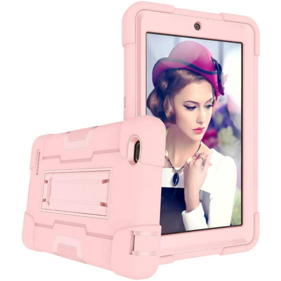 FIEWESEY Case for Walmart Onn 7 Inch 1st/2nd Gen Tablet, Heavy-Duty Drop-Proof and Shock-Resistant Rugged Hybrid Built-in Stand For Walmart Onn Tablet 7 Inch Model 100005206/100015685(Rose Gold)