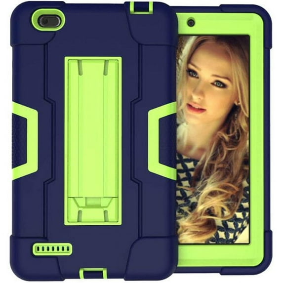 FIEWESEY Case for Walmart Onn 7 Inch 1st/2nd Gen Tablet, Heavy-Duty Drop-Proof and Shock-Resistant Rugged Hybrid Built-in Stand For Walmart Onn Tablet 7 Inch Model 100005206/100015685(Navy+Green)