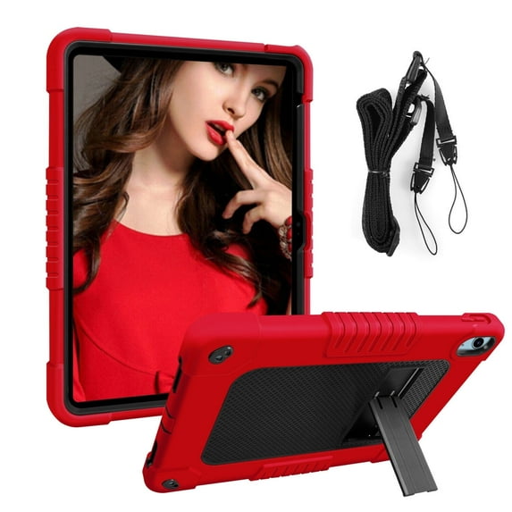 FIEWESEY for iPad (A16) 11th/10th Generation 2025/2022 Tablet Case with Kickstand & Shoulder Strap,Heavy Duty Shockproof Rugged Protective Cover (Red/Black)