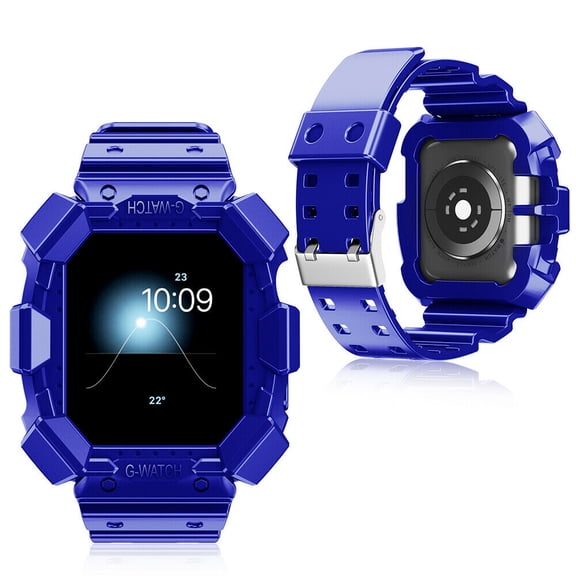 FIEWESEY Compatible with Apple Watch Band 38mm 40mm 41mm, Rugged Bumper Protective Shockproof Resistant Case with Bands Strap Fit with with 38mm 40mm 41mm iWatch Series SE/9/8/7/6/5/4/3/2/1(Blue)