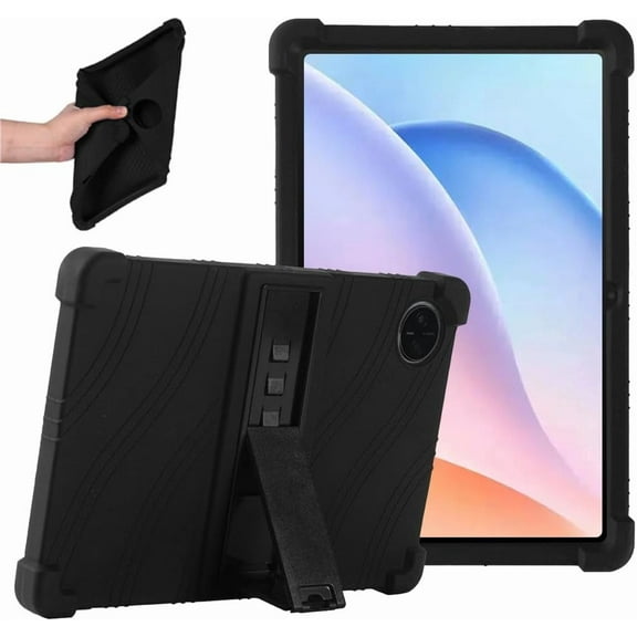 FIEWESEY Compatible with DOOGEE Tab A9 Pro/DOOGEE Tab A9 10.1 inch Case Soft Silicone Shockproof Hybrid Cover Built in Kickstand Kids Friendly Tablet Protective Shell - Black