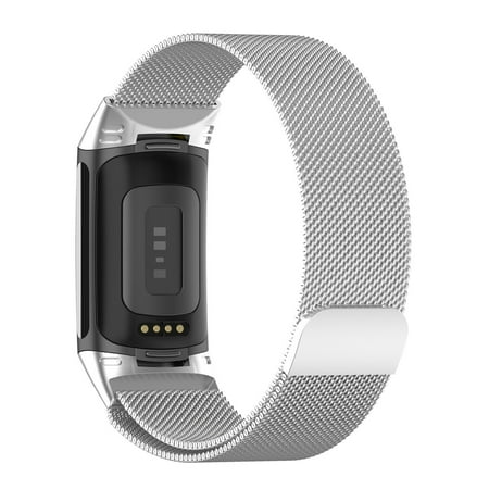 FIEWESEY Compatible with Fitbit Charge 5/Charge 6 Bands,Milanese Style Replacement Strap Wristband, Magnetic Closure Compatible for Fitbit Charge 5/Charge 6 Women Men Fitness Watchband (Silver)