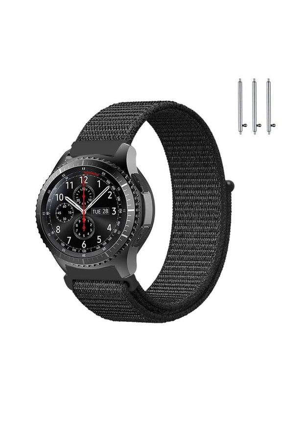Compatible with Samsung Galaxy Watch 3 45mm 46mm/Watch 46mm/Samsung Gear S3 Classic/Samsung Gear S3 Frontier 22MM Breathable Woven Soft Nylon Ring sports belt Replacement Strap-Black