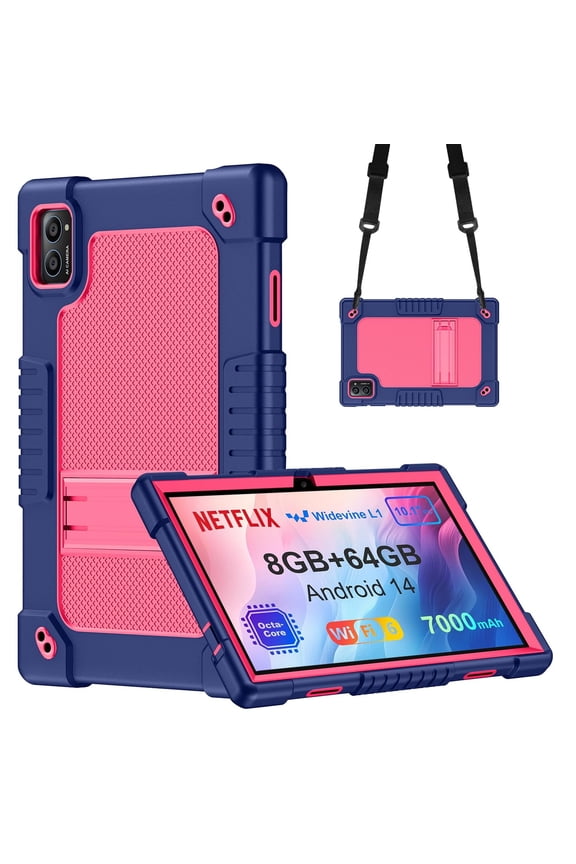 For TabneraX Model UTbook/Winsing T30W 10 inch Tablet Case Kids Friendly Silicone Stand Adjustable Shoulder Strap For LECTRUS JUNYANG 10 .1 Model T30W / AWOW UTBook_14 10 inch(NavyPink)