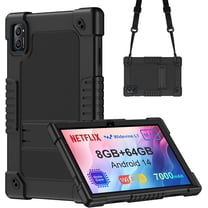 FIEWESEY For TabneraX Model UTbook/Winsing T30W 10 inch Tablet Case Kids Friendly Silicone Stand Adjustable Shoulder Strap For LECTRUS JUNYANG 10 .1 Model T30W / AWOW UTBook_14 10 inch (Black)