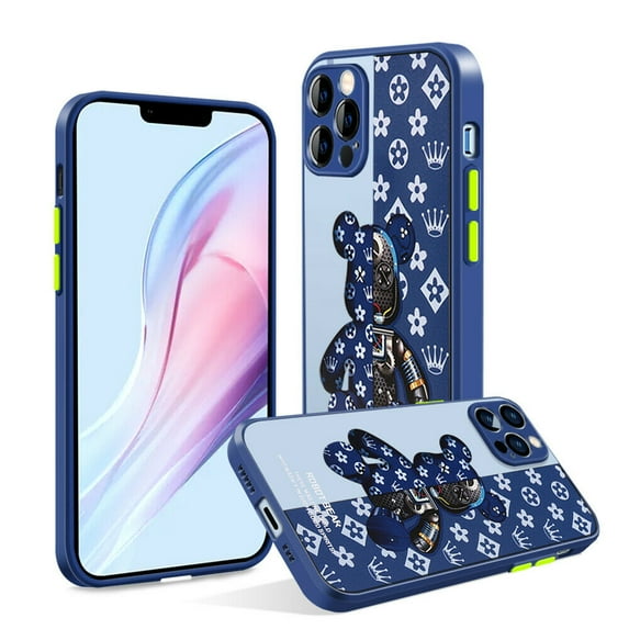 FIEWESEY Compatible iPhone 12 Pro Phone Case, Cool Bear Shockproof Fashion Full Protection Soft TPU and Hard PC Back Scratch Slim Case for iPhone 12 Pro 6.1 inch (Light Blue)