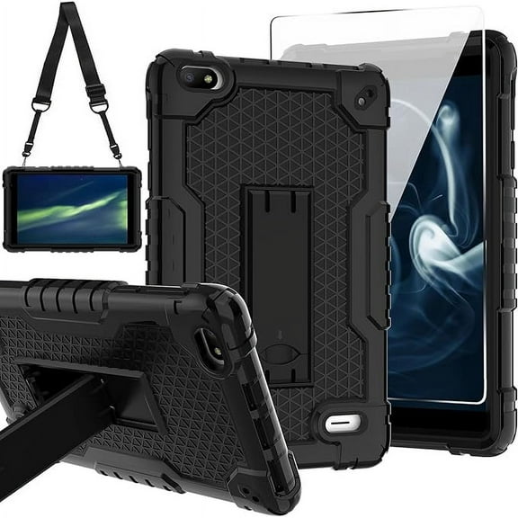 FIEWESEY Cover Case for Sunshine T1 Elite/Foxx T8/Qlink Scepter 8/Sky Pad 8/NUU Tab 8/Sky Devices Elite OctaX/Sky Devices Elite T8 Plus/Xmobile X8/Sky Devices with screen protector (Black/Black/1 PC)