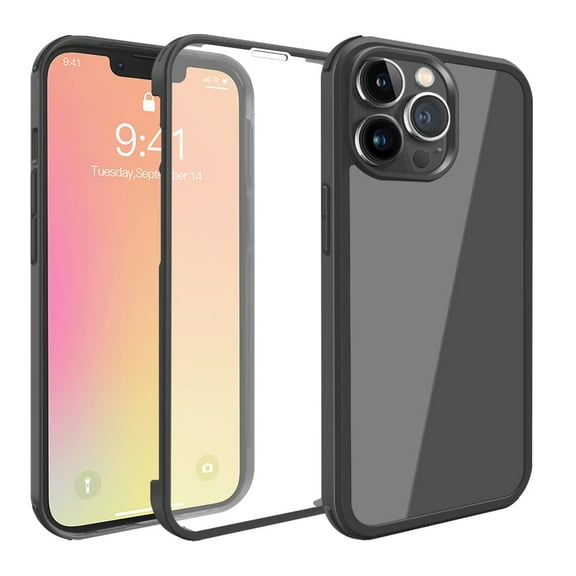FIEWESEY Designed for iPhone 13 Pro Case, Full-Body Rugged Case with Built-in Tempered Glass Screen Protector, Shockproof Protective TPU Bumper Case Cover for iPhone 13 Pro 6.1 inch(Black)