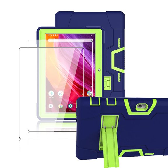 FIEWESEY for Dragon Touch K10 Case,Heavy Duty Shockproof Rugged Protective Case for Dragon Touch K10/GTYD 10 inch/Foren-Tek 10 inch/TAGITAL 10 inch Tablet+Screen Protector (Navy/Green, 2 Pack)