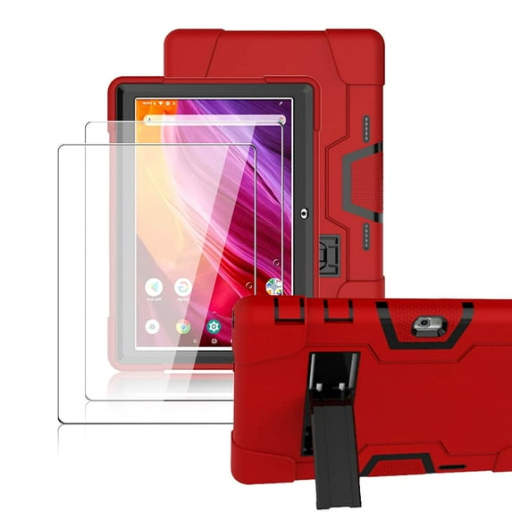 FIEWESEY for Dragon Touch K10 Case,Heavy Duty Shockproof Rugged Protective Case for Dragon Touch K10/GTYD 10 inch/Foren-Tek 10 inch/TAGITAL 10 inch Tablet+Screen Protector (Red/Black, 2 Pack)