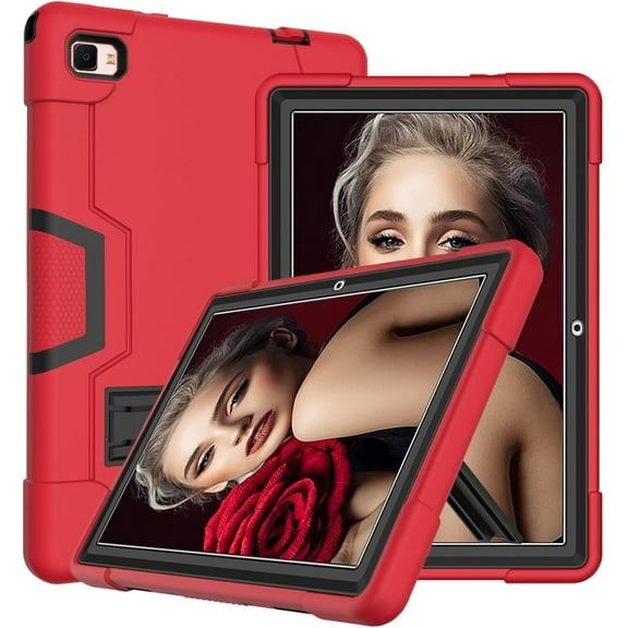 FIEWESEY for Dragon Touch Notepad 102 Tablet Case,Heavy Duty Shockproof Hybrid Case for Blackview Tab 7 Pro/OSCAL Pad 10/TECLAST P30S/M40 Plus/M40S/M40 PRO/P20S/P20HD/P40HD Tablet(Red/Black)