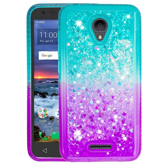 FIEWESEY For Alcatel Verso Case Phone Case, Bling Liquid Luxury Glitter Soft Case for Girls Women for Alcatel idealXCITE / CameoX / Raven LT / U50 / 5044S / 5041C / Raven LTE A574BL - Green+Purple
