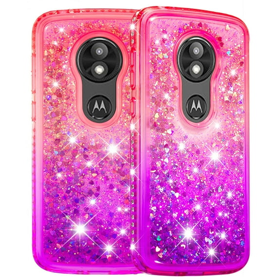 FIEWESEY For Motorola E5 Play Phone Case Moto E5 Cruise Glitter Case Sparkle Glitter Flowing Liquid Quicksand with Shiny Bling Diamond Women Girls Cute Phone Case For Motorola E5 GO - Pink+Purple