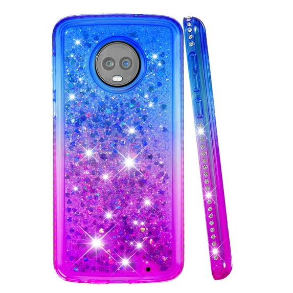 FIEWESEY For Motorola G6 Plus Case Moto G6 Forge Glitter Case Sparkle Glitter Flowing Liquid Quicksand with Shiny Bling Diamond Women Girls Cute Case For Motorola G6 Play / G6 Plus - Blue+Purple