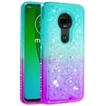 thumbnail image 1 of FIEWESEY For Motorola G7 Phone Case Moto G7 Plus Glitter Case Sparkle Glitter Flowing Liquid Quicksand with Shiny Bling Diamond Women Girls Cute Case For Motorola G7 / Moto G7 Plus - Green+Purple, 1 of 7