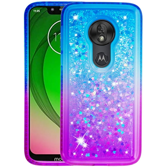 FIEWESEY For Motorola G7 Play Phone Case Moto G7 Play Glitter Case Sparkle Glitter Flowing Liquid Quicksand with Shiny Bling Diamond Women Girls Cute Phone Case For Motorola G7 Play - Blue+Purple