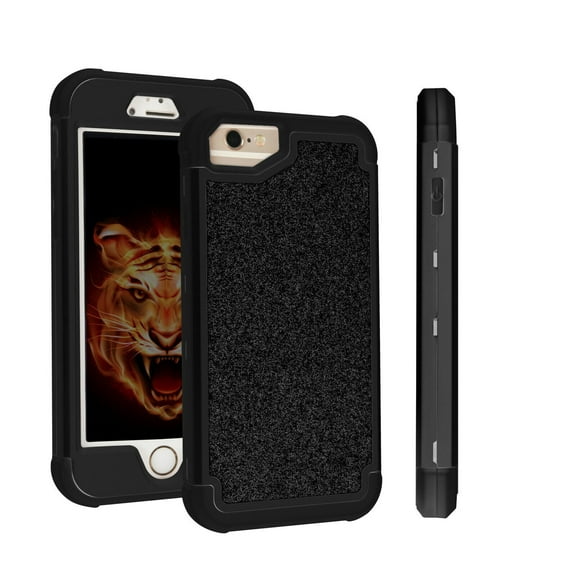 FIEWESEY For iPhone SE 2020 Phone Case, Cute Shockproof Glitter Sparkle Bling Silicone PC Hybrid Armor Phone Case Cover for Apple iPhone se 2020 iPhone 6/7/8 4.7 Inch(Black/Black)