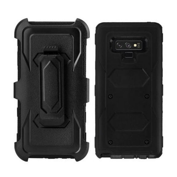 FIEWESEY Heavy Duty Full-Body Armor Case Belt Clip Holster Kickstand For Samsung Galaxy Note 9 2018 SM-N960 (Black)