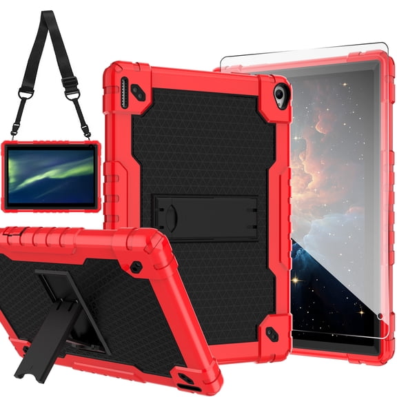 FIEWESEY Kids Case for Coopers Tablet CP10 10.1 inch Tablet,Shockproof Kids Rugged Case with Shoulder Strap Case for YQSAVIOR/Coopers Tablet CP10 10.1 inch+Screen Protector (Red/Black,1 Pcs)