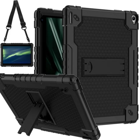 FIEWESEY Kids Case for Coopers Tablet CP10 Tablet,Heavy Duty Shoulder Strap & Kickstand Shockproof Kids Friendly Rugged Case for Coopers Tablet CP10 / YQSAVIOR 10 inch Tablet (Black/Black)