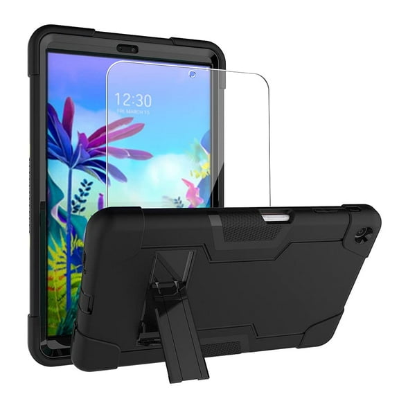FIEWESEY for LG G Pad 5 10.1" Tablet Case,Heavy-Duty Drop-Proof and Shock-Resistant Hybrid case(Built-in Stand), for LG G Pad 5 FHD Tablet 2019+Tempered Glass Screen Protector(Black/Black,1 Pack)