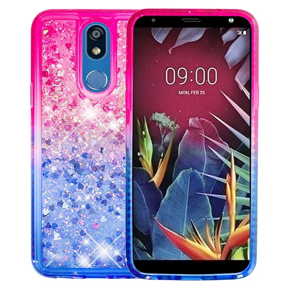 FIEWESEY for LG K40 Case,Liquid Glitter Diamond Quicksand Cute TPU Protective Cover for Girls and Women Phone Case for LG K40/LG Solo Lte/LG LMX420/LG X4 2019(Red/Blue)