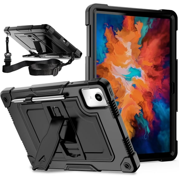 FIEWESEY for for Lenovo Tab M11 Case 11-inch 2024 Case, Lenovo Xiaoxin Pad 2024 11inch TB-331FC Shockproof Case with Shoulder Strap for Lenovo M11 Tablet (TB330FU / TB330XU) Tablet, Black/Black