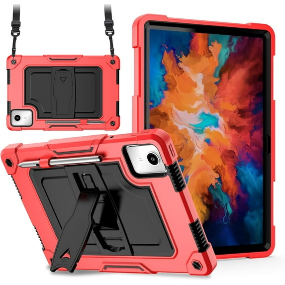 FIEWESEY for for Lenovo Tab M11 Case 11-inch 2024 Case, Lenovo Xiaoxin Pad 2024 11inch TB-331FC Shockproof Case with Shoulder Strap for Lenovo M11 Tablet (TB330FU / TB330XU) Tablet, Red/Black