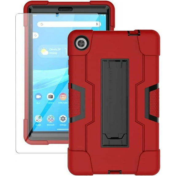 FIEWESEY for Lenovo Tab M8 Gen 3 2022 Case,Heavy Duty Shockproof Kids Hybrid Rugged Case(with Stand) for Lenovo Tab M8/M8 Smart /Tab M8 HD LTE 8 Inch Tablet+Screen Protector(Red/Black,1 Pack)