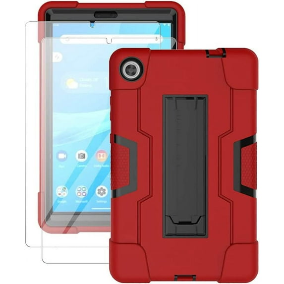 FIEWESEY for Lenovo Tab M8 Gen 3 2022 Case,Heavy Duty Shockproof Kids Hybrid Rugged Case(with Stand) for Lenovo Tab M8/M8 Smart /Tab M8 HD LTE 8 Inch Tablet+Screen Protector(Red+Black,1 Pack)