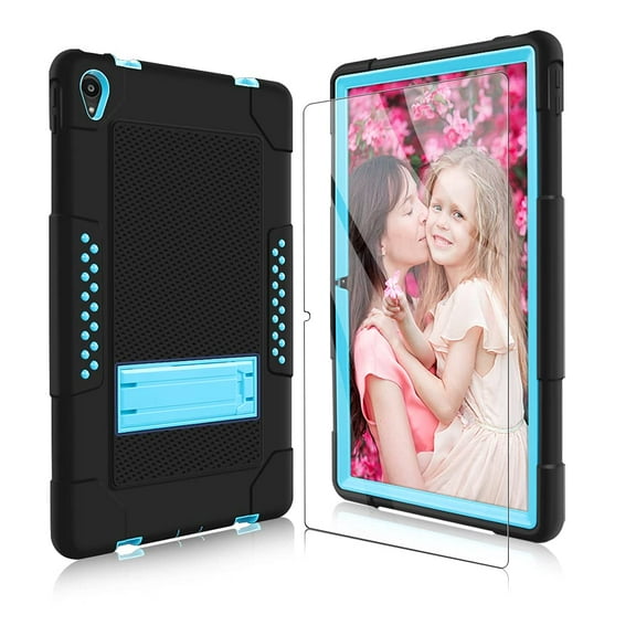 FIEWESEY for Lenovo Tab P11 Case,Heavy-Duty Drop-Proof Shock-Resistant Rugged Protective case(with Stand) for Lenovo Tab P11/P11 Plus 11 inch Tablet+Screen Protector(Black/Blue+1 Pack)