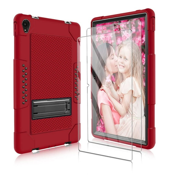 FIEWESEY for Lenovo Tab P11 Case,Heavy-Duty Drop-Proof Shock-Resistant Rugged Protective case(with Stand) for Lenovo Tab P11/P11 Plus 11 inch Tablet+Screen Protector(Red/Black+2 Pack)